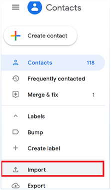 import contacts option in gmail