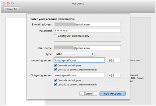 outlook for mac accounts window