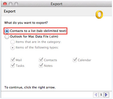 outlook for mac export window