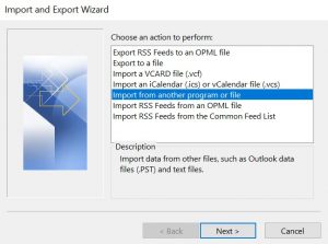 import and export wizard