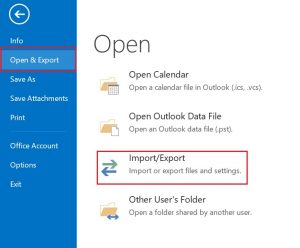 outlook open and export