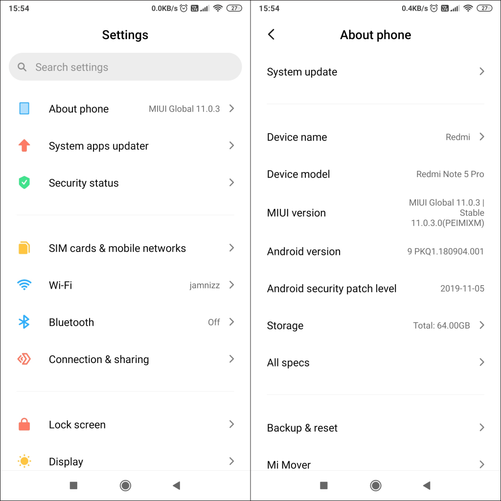 Navigate to System update from Android Settings