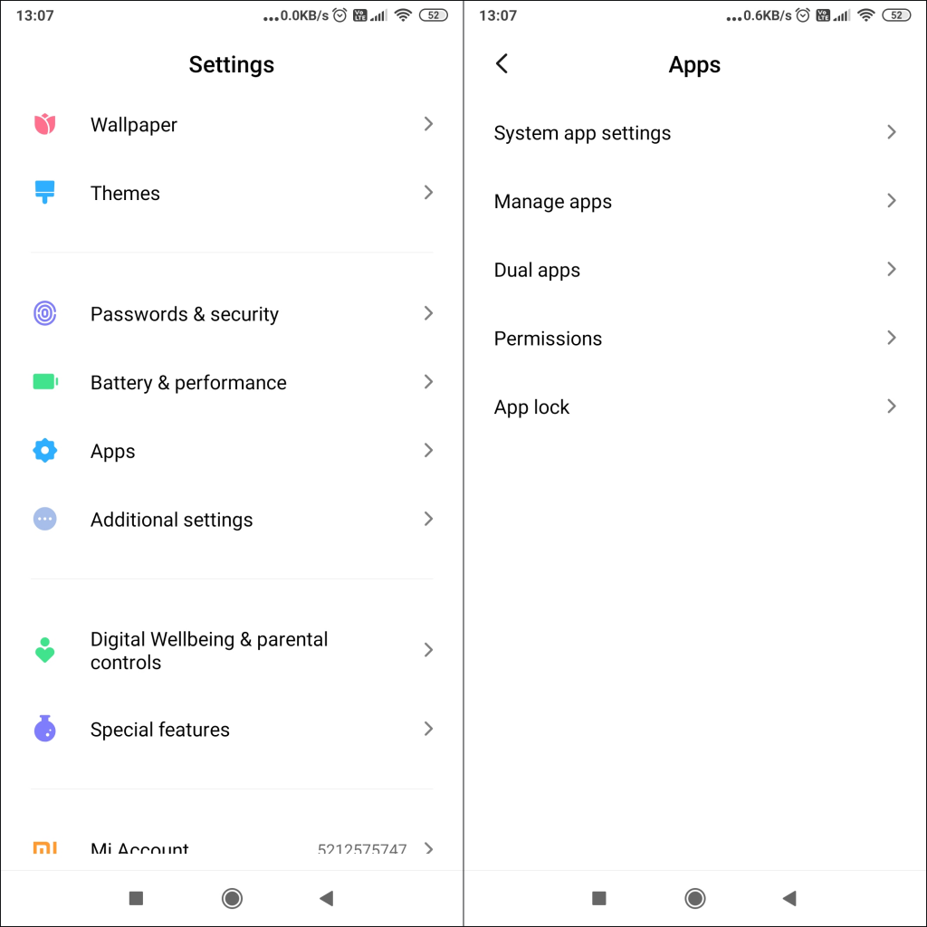 Navigate to Manage apps from Settings on Android