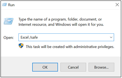 Run Windows Excel /safe
