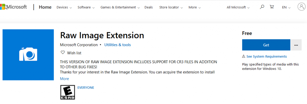 Free Raw Image Extension at Microsoft Store to open alpha 9II ARW