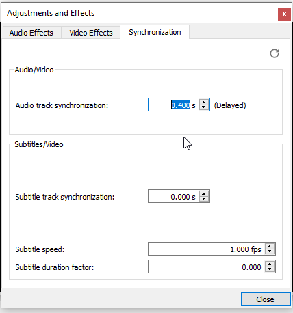 set Audio track synchronization in VLC