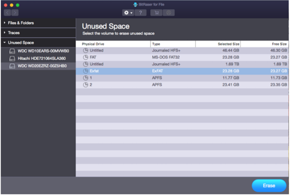  Selecting unused space in Mac for permanent erasure