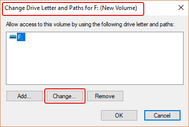 Immagine 13: Fare clic su Cambia in corrispondenza di Cambia lettera e percorsi dell'unità.