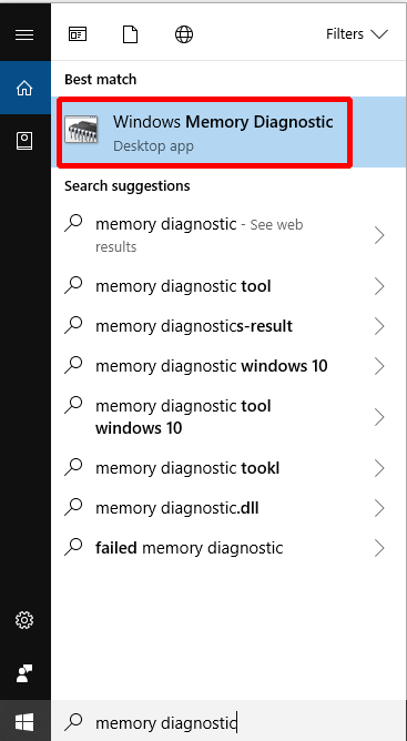 Open Windows Memory Diagnostic using Windows search box