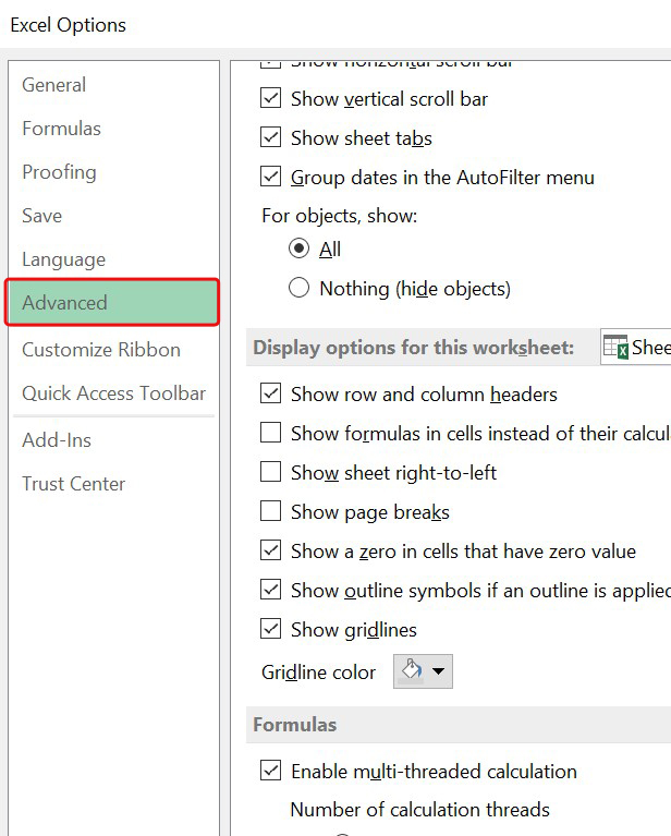  Advanced section in MS Excel