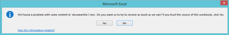 Pivot Table Corruption error in Excel File