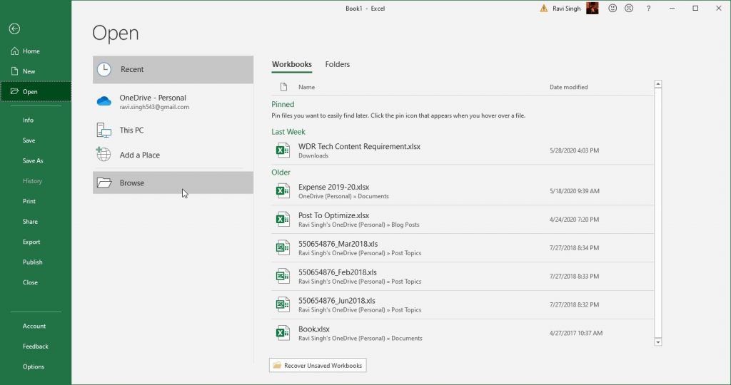 Open XLS file via MS Excel File options