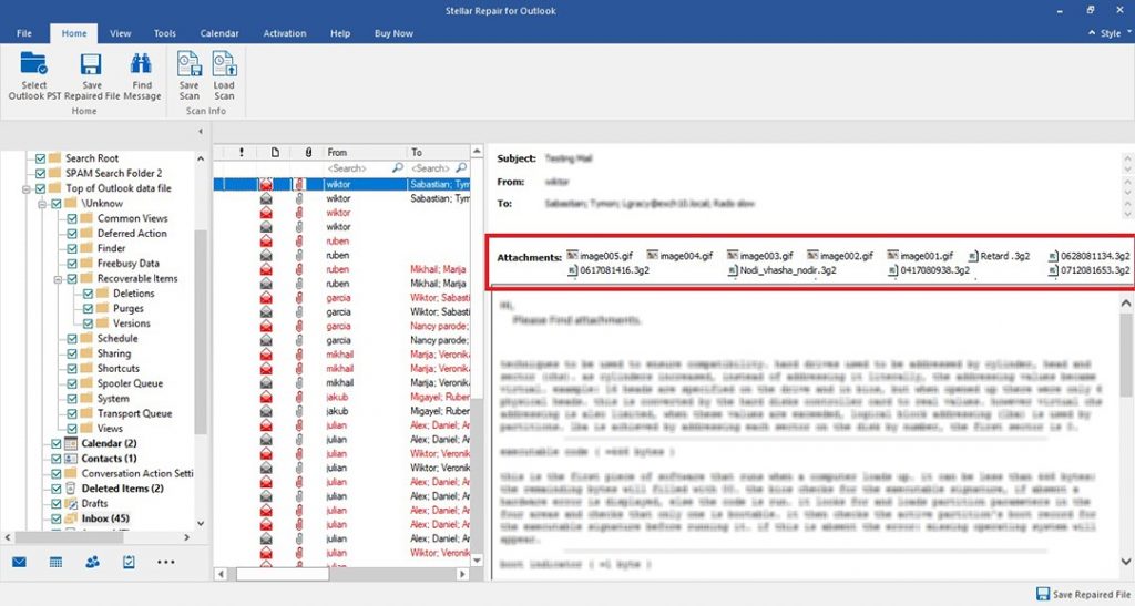 After clicking ,repair . software starts repairing pst file from the damaged pst file.