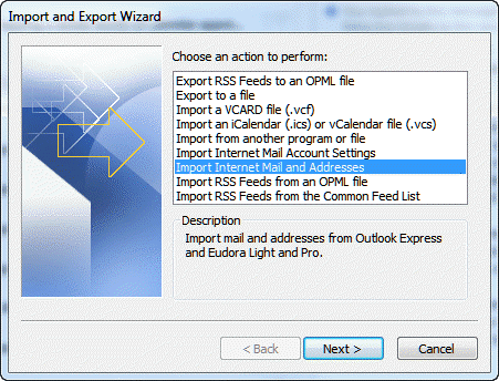 Outlook Import and Export Wizard