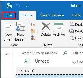 go to outlook file menu