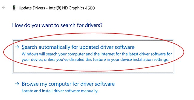 Ricerca automatica del software del driver aggiornato