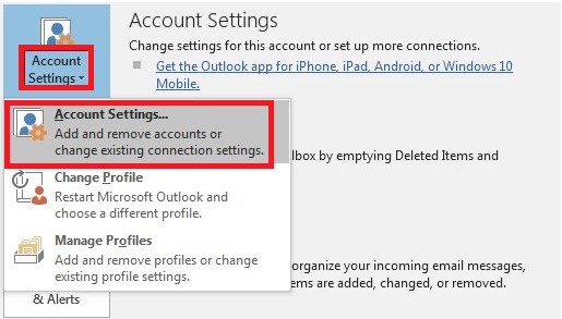 select account settings in outlook