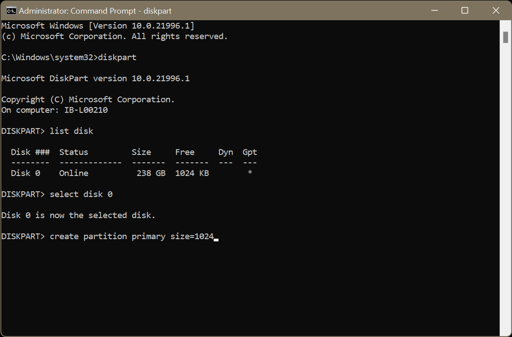 create partition