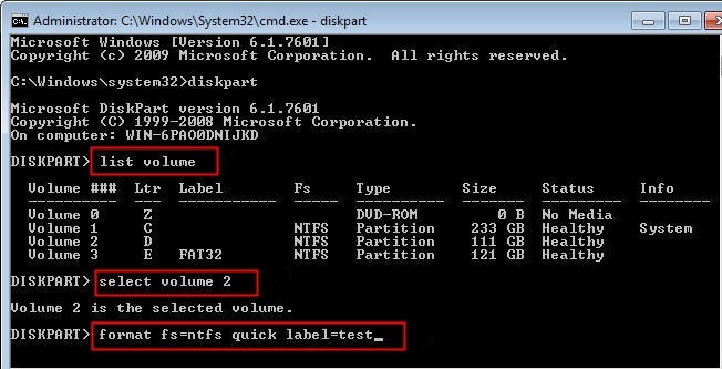 Diskpart Command Lines to Format SD card