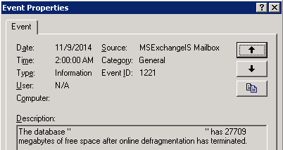 check the event id 121 to check the white space in exchange database