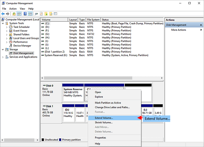 Extend volume to fix unallocated SSD