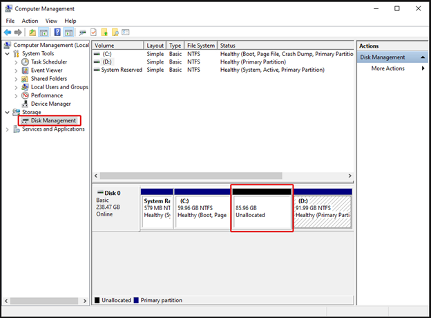 check-unallocated-ssd-in-disk-management