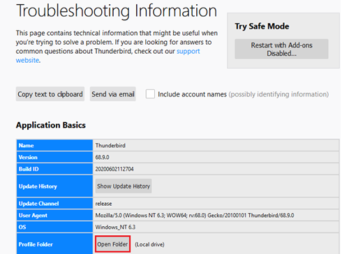 Open Folder: Troubleshooting Information in Application Basics.