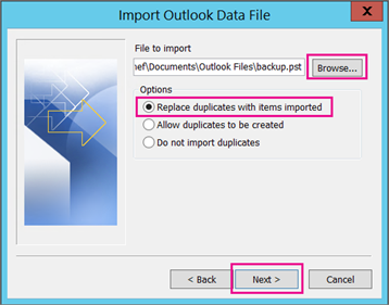 Select Outlook Data File (.pst) & Browse to converted .pst.