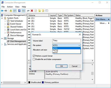 file systems in Disk Management Window