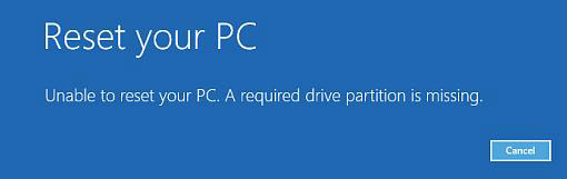 unable to reset pc a required drive partition is missing windows 10 unable to reset pc a required drive partition is missing windows 10