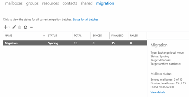 View details for migration batches status 
