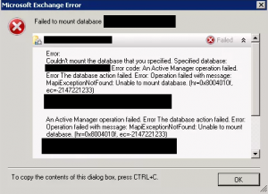 failed to mount database error message