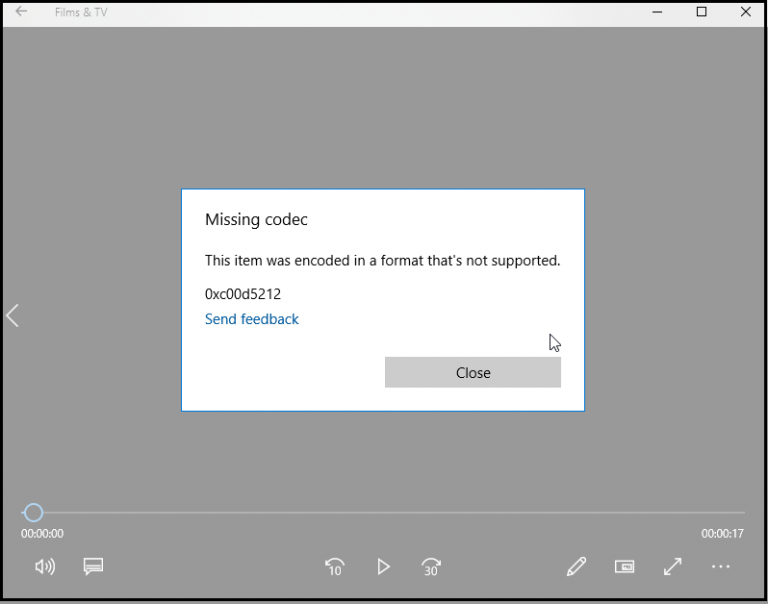Missing codec error in Films & TV app