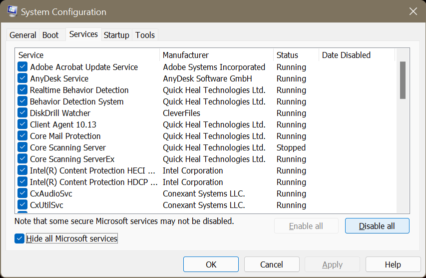 disable startup items
