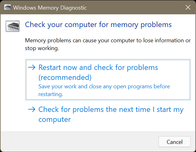 run Windows Memory Diagnostic
