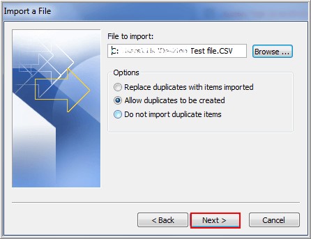 select csv file to import
