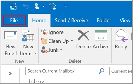 go to file menu in outlook