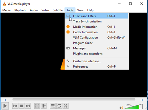 Tools option in VLC