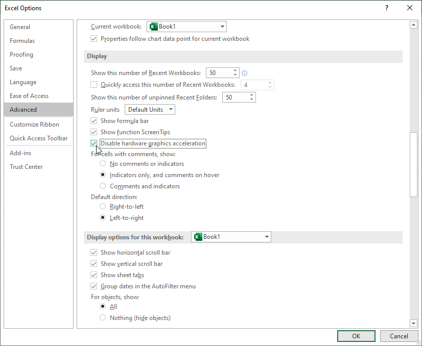 Disable hardware graphics acceleration