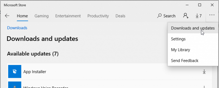 Apps Update-Option im Microsoft Store