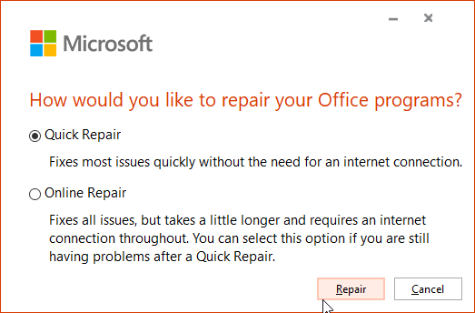 quick repair ms office