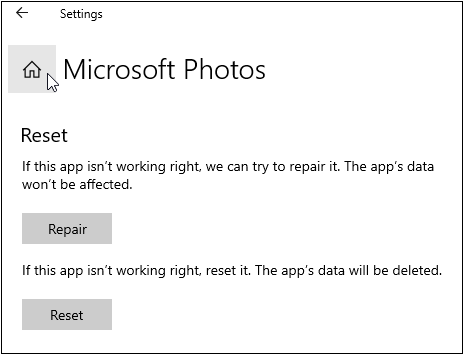 Repair photo viewer program in Windows 10