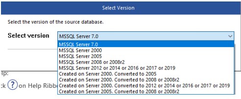 illustrates selection of SQL database version 