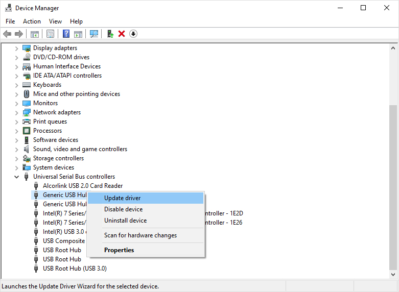 Update USB controllers to fix canon camera not detected by PC