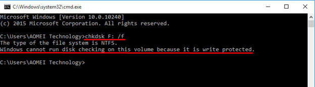 The “Windows cannot run disk checking because its write protected” error message