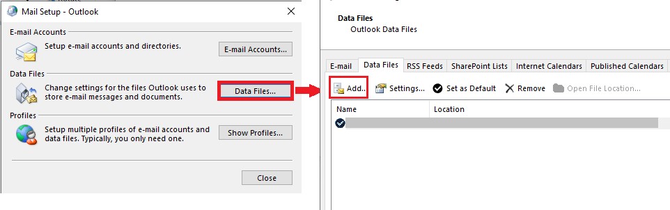 can add data file outlook 2016 0x8000ffff