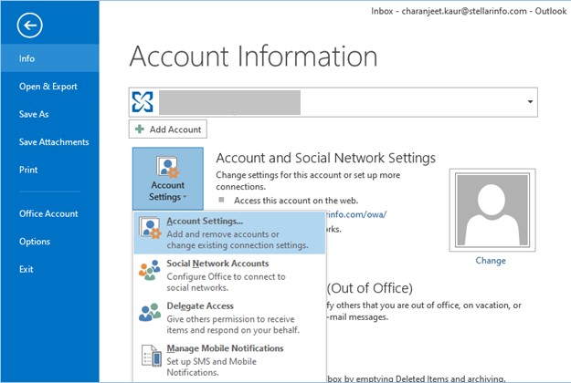 open outlook account settings