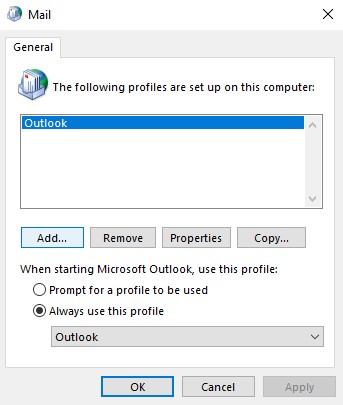 add outlook profile