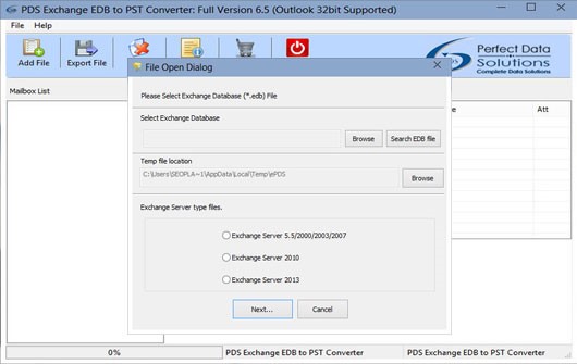 Conversor PDS Exchange EDB para PST