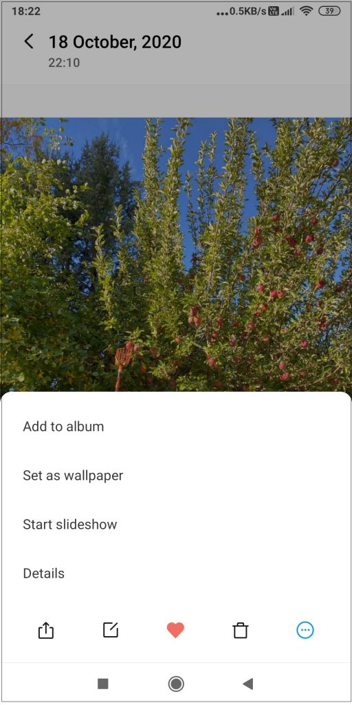 Photo Details option on Android